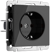 Розетка с заземлением без рамки Werkel 1-м. черный акрил картинка